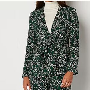 Worthington Dark Green Cow Print Tie front Blazer Size XXL